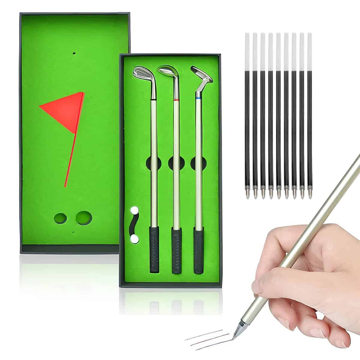 HENGBIRD Lot de 3 stylos en forme de jeu de golf, cadeau pour les clubs de golf, cadeaux pour hommes, mini cadeaux, petits cadeaux personnalisés