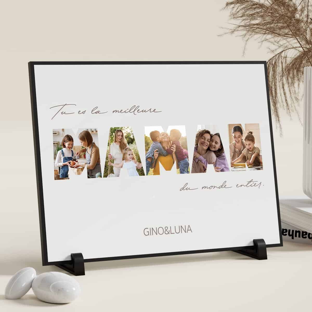 Giftove Cadeau Maman Personnalisé, Cadeau Fete des Meres Original, Idee Cadeau Anniversaire ou Noël pour Maman/Mere, Cadre Photo en Bois avec Photo et Texte, Cadeaux Photo Maman