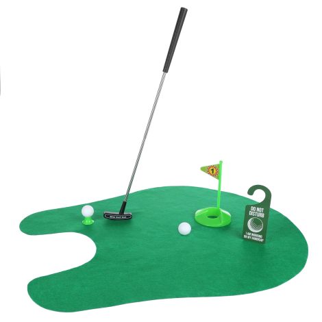 Coffret cadeau de golf FunX pour la salle de bain avec tapis de putting – 7 pièces, cadeau amusant pour homme.