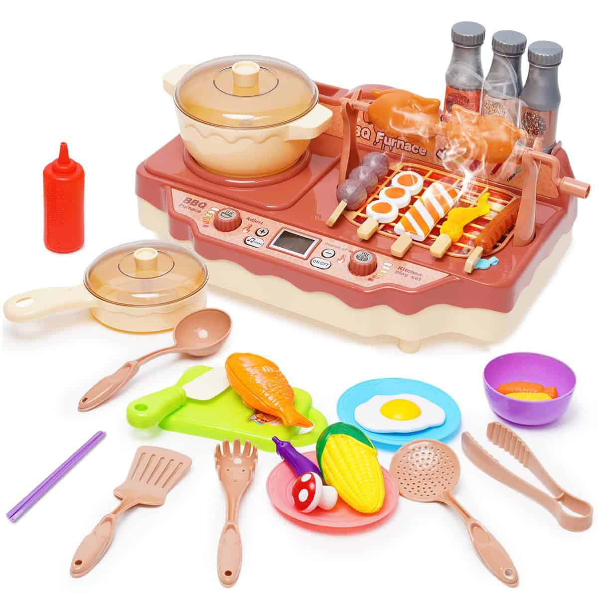 Jeu de Cuisine pour Enfants-Jouet Barbecue eEnfant-Ustensile Cuisine Enfant-Jeu Dînett-Cadeaux pour Tout-Petits garçons et Filles à partir de 3 Ans