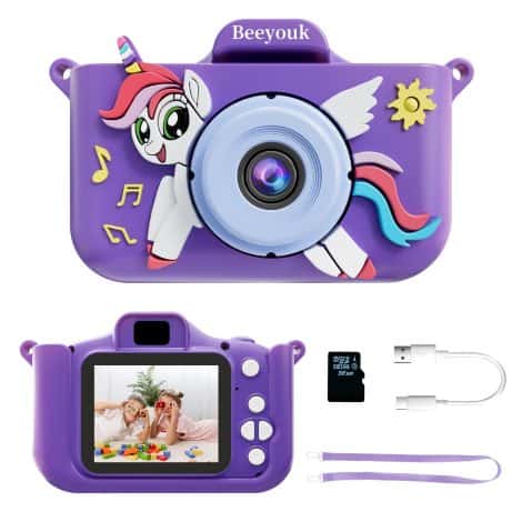 Appareil photo pour enfants Beeyouk, cadeau licorne pour garçons et filles de 3 à 8 ans, avec carte mémoire 32G.