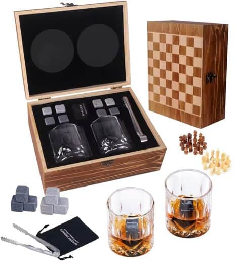 Ensemble cadeau pour hommes : Verres et pierres à whisky dans un coffret, idéal pour Noël/la Fête des Pères. (Style 01)