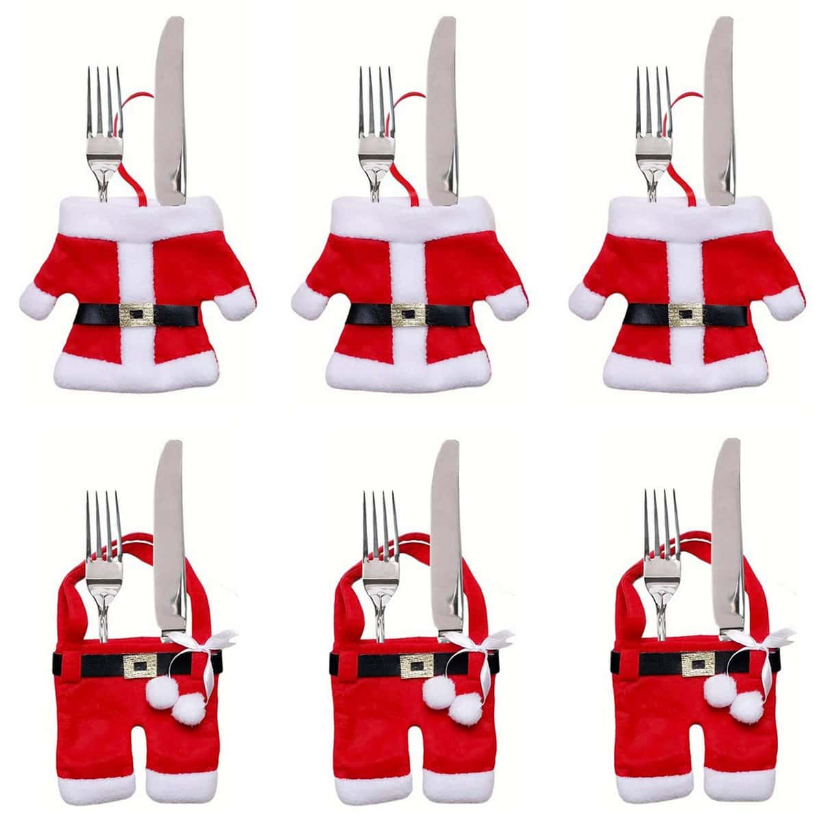 TRIXES Ensemble de 6 Porte-Couverts de Noël Originaux Costume Père Noël pour Dîner de Noël