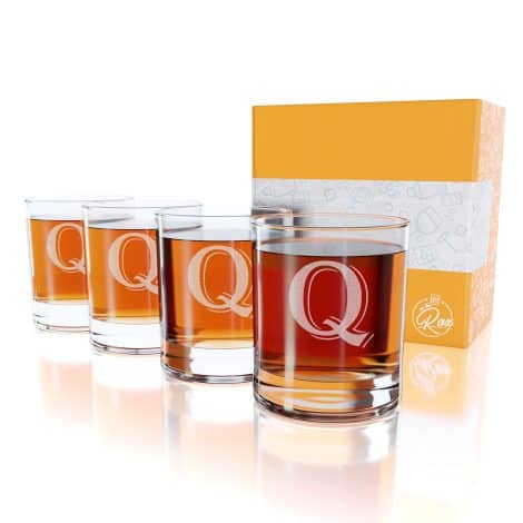 Ensemble de verres à whisky gravés personnalisés avec monogramme Q, cadeau unique pour homme.