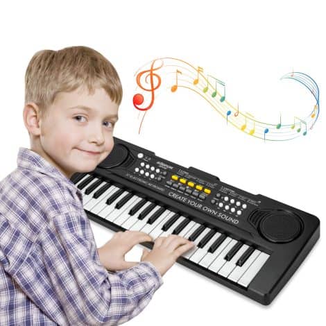 Piano pour enfants Docam, 37 touches, cadeau d’anniversaire éducatif portable pour garçons et filles de 3 à 6 ans (noir).