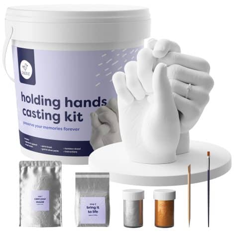 Sourire – Kit de Moulage 3D de Main avec Peinture Dorée pour Couples – Facile à Utiliser – Cadeau Original pour toutes occasions.