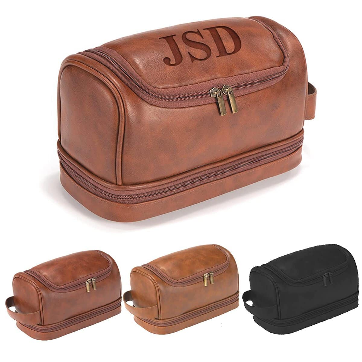 Bleggeit Trousse de toilette personnalisée pour homme, mari, papa Kit de voyage en cuir PU de grande capacité Fabriqué à la main Cadeau unique pour anniversaire | Fête des pères | Cadeau d'anniversaire