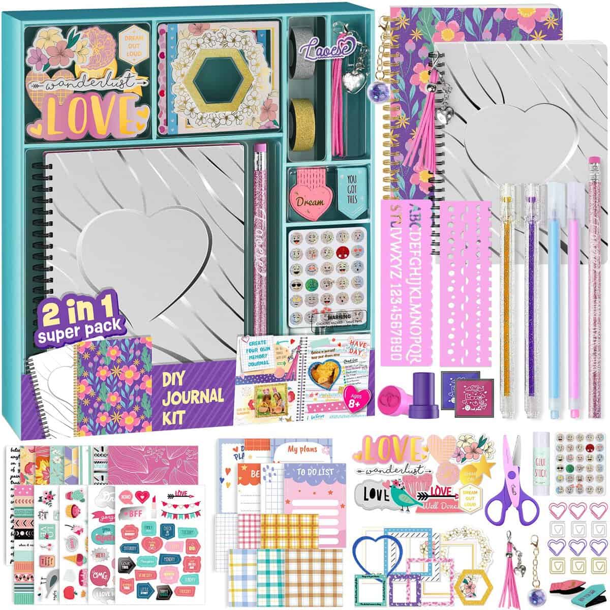 LAOESE 2-Pack DIY Journal Kit - Cadeaux pour les Filles de 8 9 10 11 12 13 14 Ans - Idées de Cadeaux d'Anniversaire pour les Filles - Arts et Artisanat pour les Enfants Préadolescents