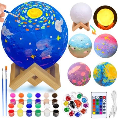 Kit de Peinture Lune Enfant, Veilleuse LED 3D, Cadeau Anniversaire Garçon Fille 6-12 Ans.