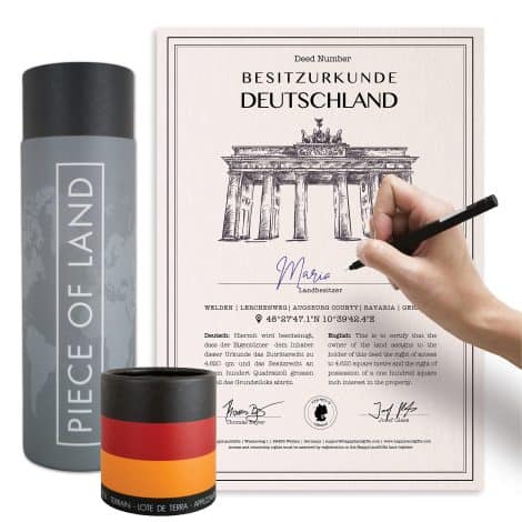 Cadeau authentique : happylandgifts® Parcelle réelle d’Allemagne | Certificat de propriété personnalisé pour familles et amis | Présent allemand unique | Berlin