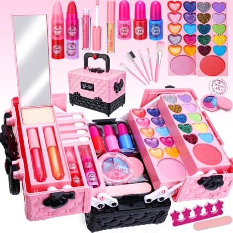 Ensemble de maquillage réel pour enfants Lavable Lubibi, idéal pour un cadeau d’anniversaire ou de Noël pour les filles de 3 à 8 ans.