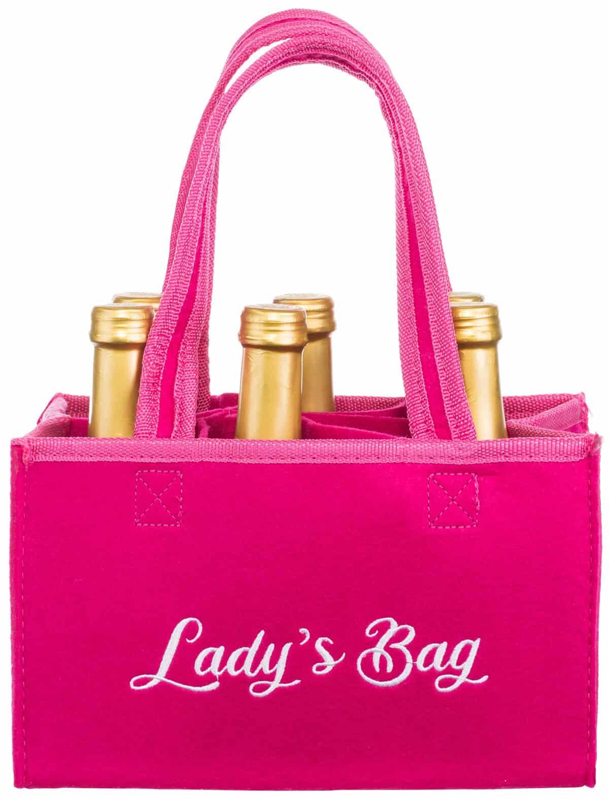 Brandsseller Sac à Bouteilles Porte-Bouteilles Panier à Boissons en Feutre pour Six Bouteilles Femme Ladysbag Rose 25 x 15 x 15 cm