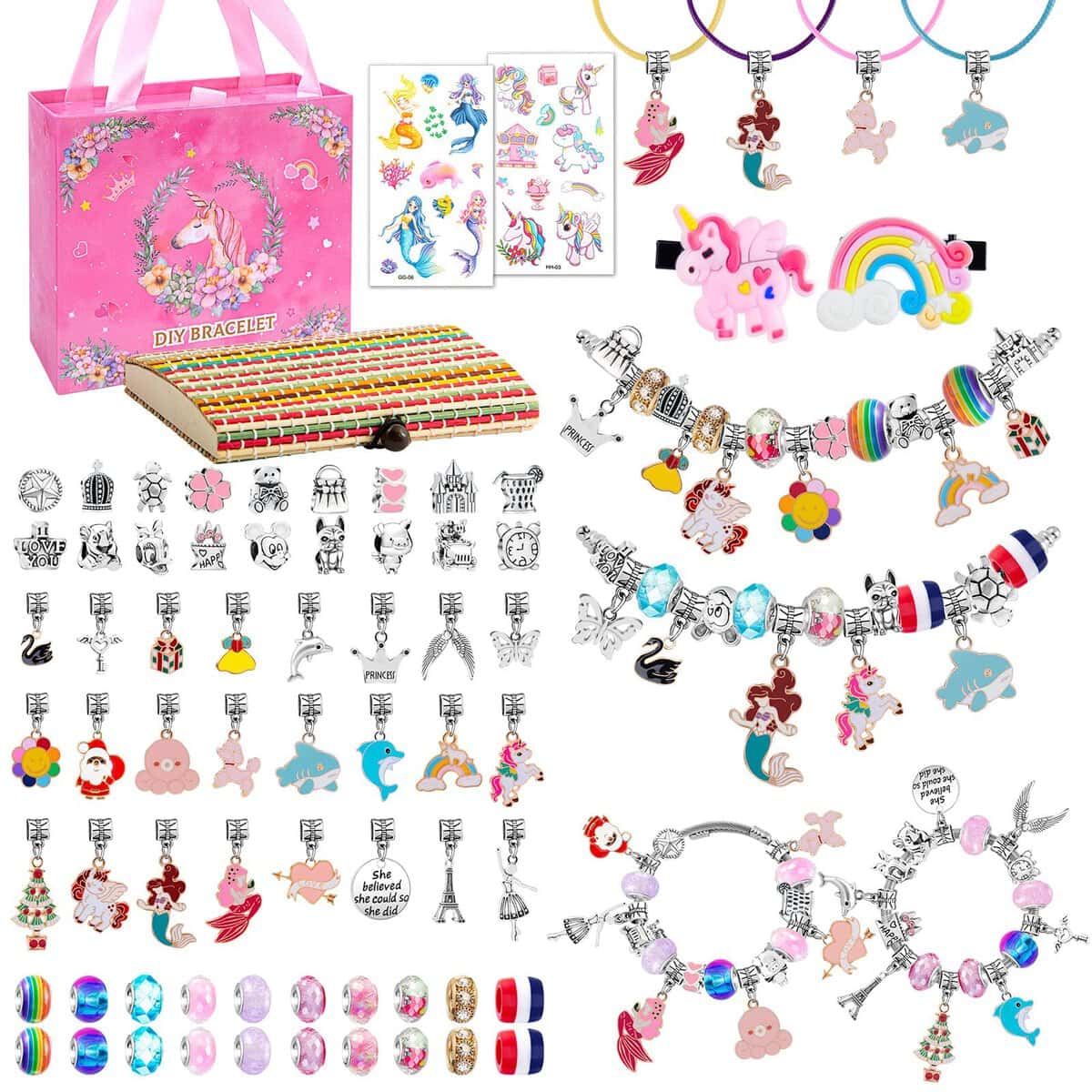 Cadeau Fille 5-12 Ans Enfant Jouet DIY Charms Kit Bracelet de Fabrication Charm Bracelet Kit Bijoux Enfants Fille Jouet Fille 5 6 7 8 9 10 Ans Bracelet Fille Cadeau de Noël Cadeau de Anniversaire