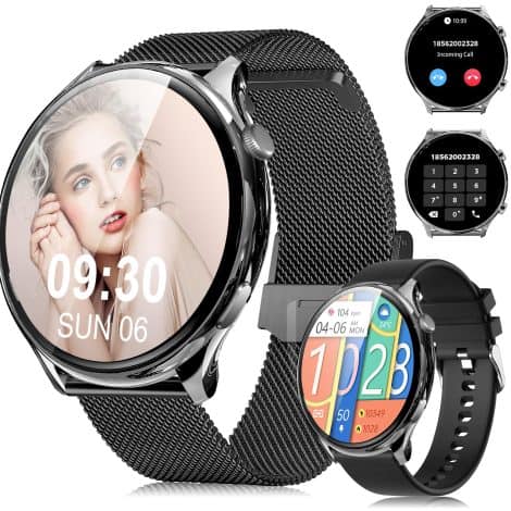 Montre intelligente unisexe Tisoutec – Fonction téléphone, écran AMOLED 1,39″, étanche (IP67), oxygène du sang, fréquence cardiaque. Compatible Android/iOS.