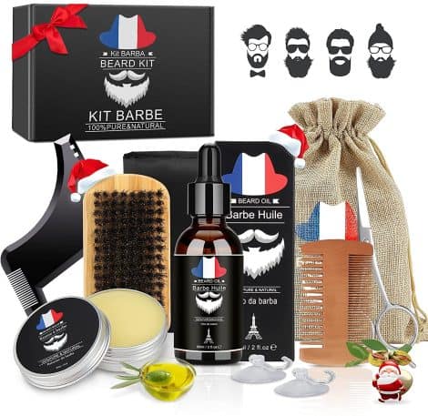 Le Kit de Soins Complet pour Homme : Huile et Baume à Barbe, Peigne, Ciseaux, Tablier de Rasage.