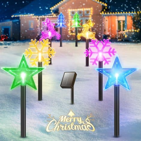 Ensemble Décoration de Noël Extérieure GEARLITE, 8 Pièces avec Lampe Solaire Étanche et 8 Modes pour Jardin.