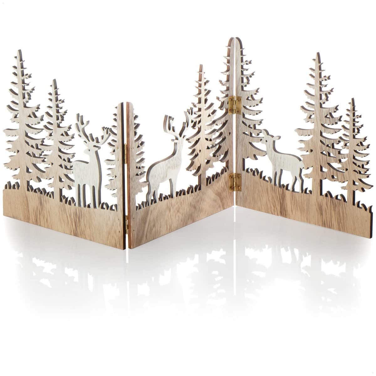 com-four® Présentoir décoratif de Noël - Cerf dans la forêt en Bois à Poser - présentoir de Noël décoration d'hiver (01 pièce - Brun forêt et cerf)