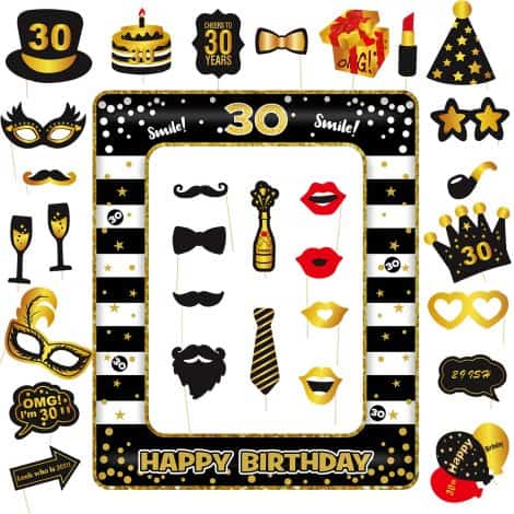 Kit de 32 accessoires pour cabines photo d’anniversaire de 30 ans, VEGCOO, accessoires amusants pour fêtes.