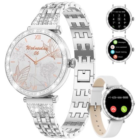 Montre intelligente FOXBOX pour femme avec appel Bluetooth, écran AMOLED de 1,19″, fonction féminine, étanche IP68, 100+ modes sportifs.