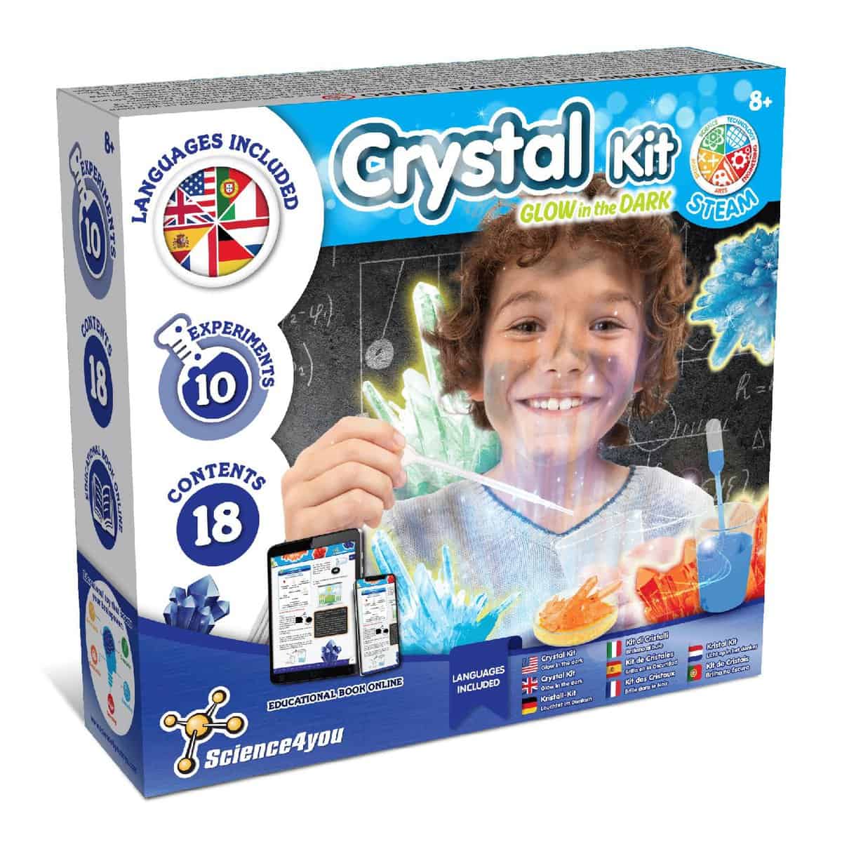Science4you Fabrique de Cristaux pour Enfants 8 Ans - Kit Chimie + 8 Experiences Scientifiques pour Enfants, Crée des Cristaux, Pierre Precieuse Brillants, Jeu et Cadeau pour Garçon et Fille 8-12 Ans