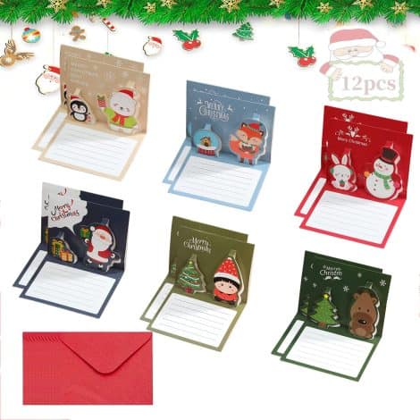 Pack de cartes de Noël amusantes JOKILY avec enveloppes – 6 motifs, 2 cartes par motif. Parfaites pour les vœux de Noël.