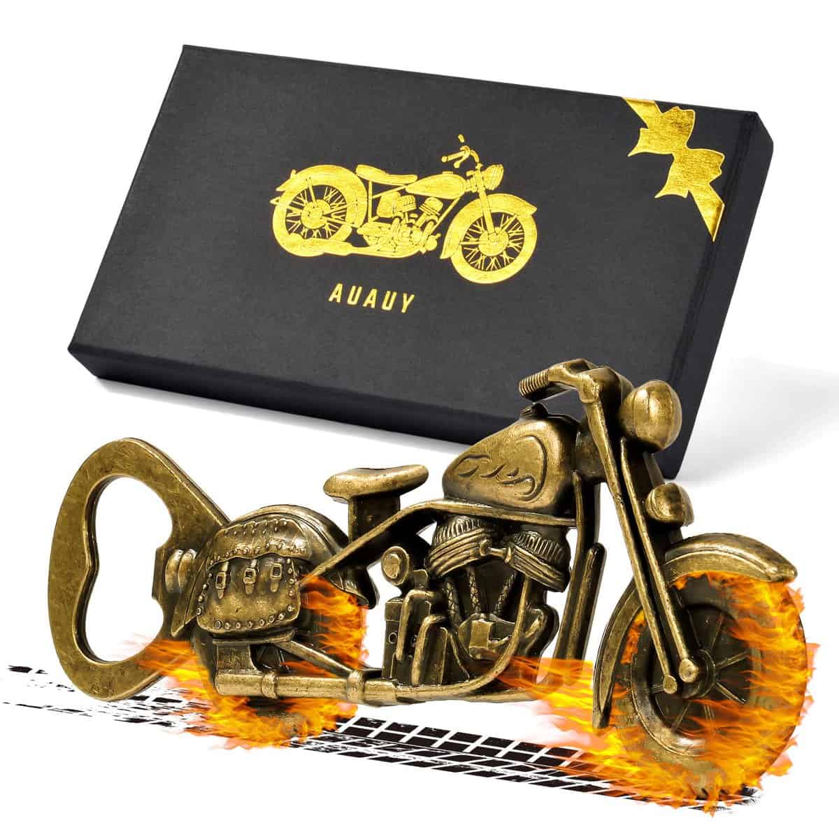 AUAUY Décapsuleurs Bière Moto Rétro, Décapsuleur de Bière Vintage En Forme de Motocyclette avec Coffret Cadeau, Cadeaux D'anniversaire de la Saint-Valentin des Pères pour Hommes, Amateur de Moto