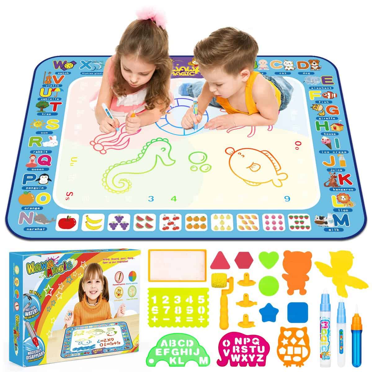 Smyidel Tapis Dessin Enfant,Tapis Doodle 100 * 75cm,Tapis de Dessin Eau Peinture Magic Colorée,Jouets éducatifs et Cadeaux pour Les Tout-Petits, Les Enfants, Les garçons, Les Filles