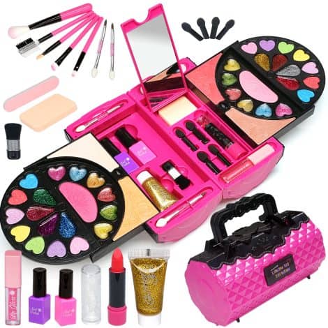 Kit de maquillage lavable pour filles, adapté pour les enfants de 3 à 12 ans.