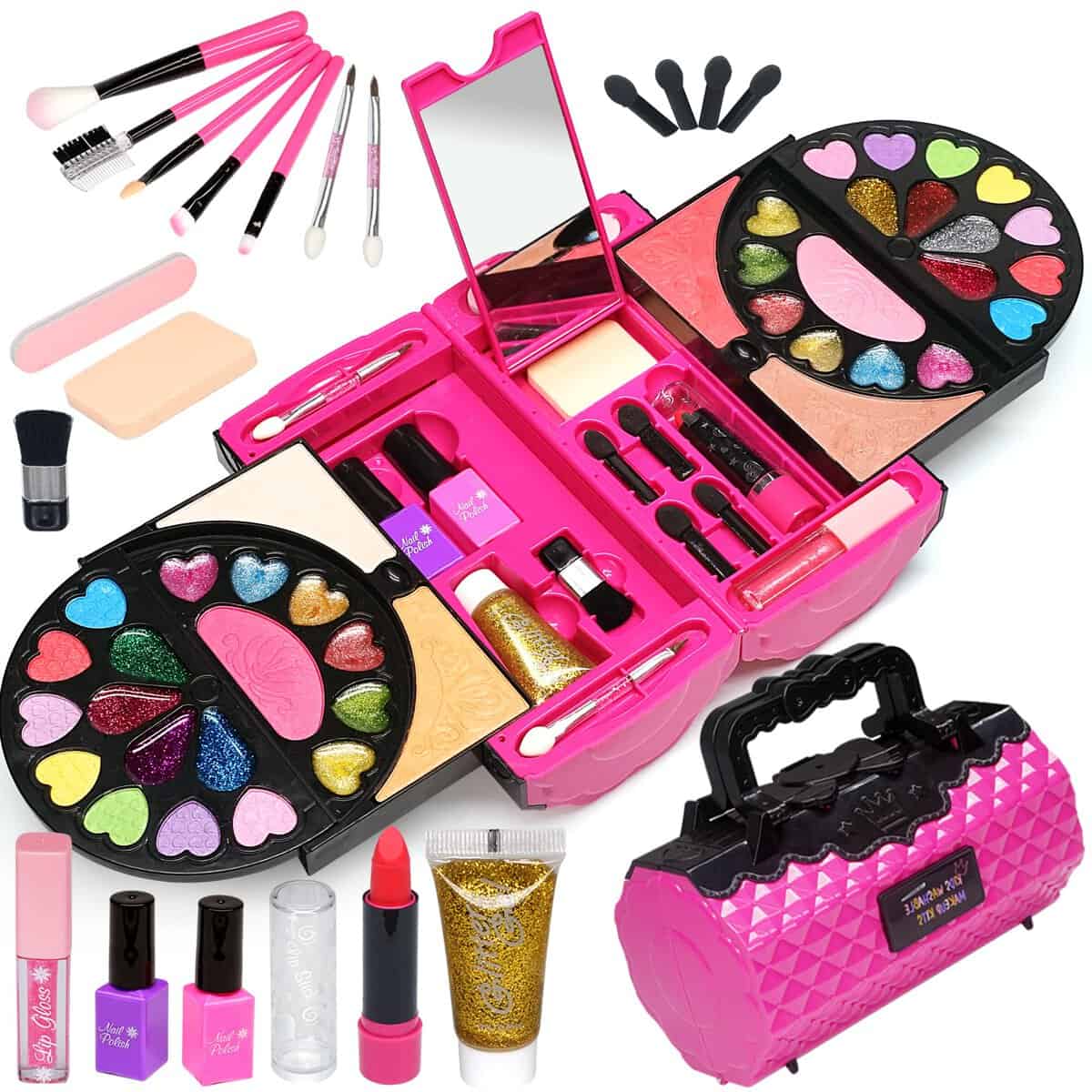 Maquillage Enfant Fille - Ensemble de Maquillage pour Enfants Filles, Trousse de Maquillage Filles Ensemble Cosmétique Lavable avec Trousse de Maquillage Enfants,3 4 5 6 7 8 9 10-12 Ans