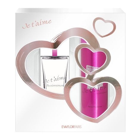 Coffret Parfum Je T’Aime Passionnément pour Femme – 100ml Eau de Parfum + 150ml Déodorant. Vaporisateur cadeau. EVAFLORPARIS.