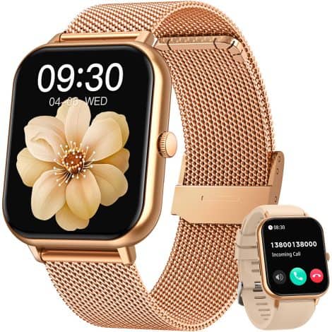 Montre connectée fitness pour femmes TAOPON : écran complet de 1,83″, appel Bluetooth, 100+ sports, suivi de fréquence cardiaque, podomètre, lecteur de musique, compatible Android.