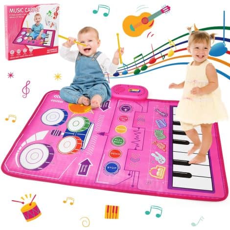 Jouets BelleStyle pour bébé de 1 an : Tapis musical et batterie 2 en 1 pour tout-petits. Cadeau d’anniversaire pour enfants de 1 à 5 ans.