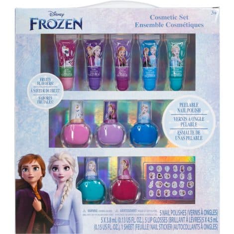 Ensemble de maquillage Disney Frozen 2 pour filles avec autocollants pour les ongles et les lèvres – Cadeau d’anniversaire idéal pour les filles de 3 ans et plus.