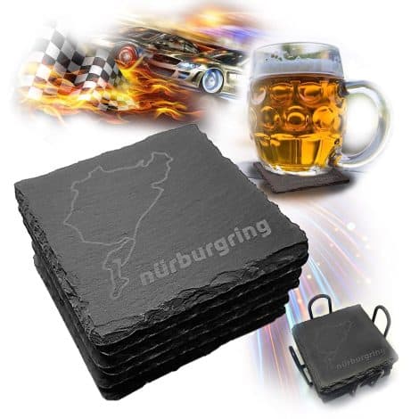 Ensemble de sous-verres Nürburgring en ardoise, idéal pour les hommes et les fans de course.