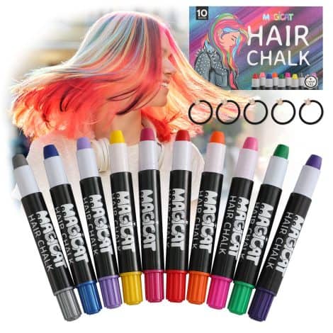 Craie pour cheveux Magicat – 5 couleurs différentes – Idéal pour les anniversaires, Noël, Halloween – Lavable (10 craies).