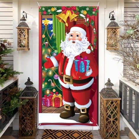 HAKOTOM Porte de Noël Père Noël – Décoration extérieure en tissu pour la maison, fête de Noël.