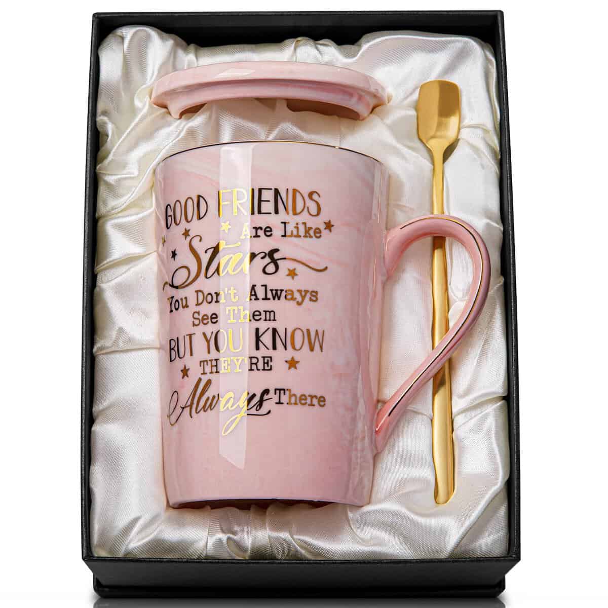 Cadeau d'amitié pour femme - Cadeau d'anniversaire pour femme - Idée de cadeau de Noël et d'anniversaire pour elle, amie, sœur, meilleure amie - Tasse à café en céramique marbrée - Coffret cadeau