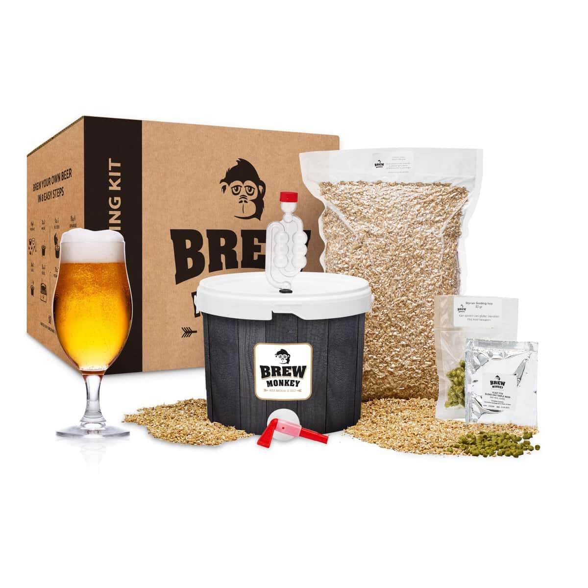 Brew Monkey® Kit de Brassage Bière Blonde | Kit Base de 5L | 6,4% Alc. | Kit Fabrication Bière | Idée Cadeau Homme | Kit Bière | Coffret Cadeau Homme | Cadeau Noel Homme | Cadeau Homme Original