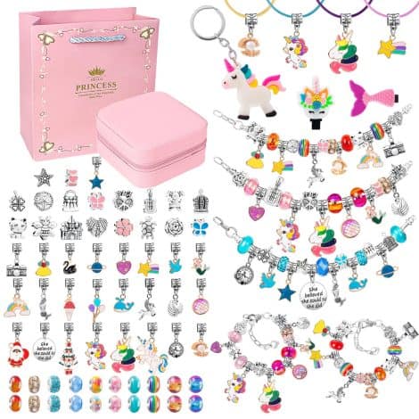 Coffret Créatif pour Filles de 5 à 13 Ans : Fabrique tes propres Bracelets en DIY, Idéal pour Noël et les Anniversaires