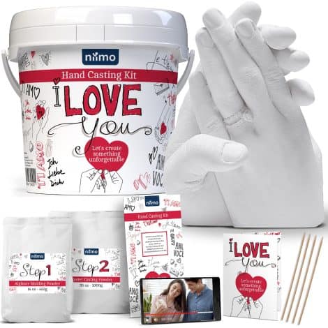 Kit de moulage des mains pour couple – Idée cadeau original pour la Saint-Valentin, mariage, incluant de l’alginate en poudre et moule 3D.