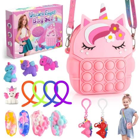 Coffret cadeau Fille 3-10 ans : Jouets pas chers pour se détendre avec Pop It Licorne et autres jouets Sensoriels