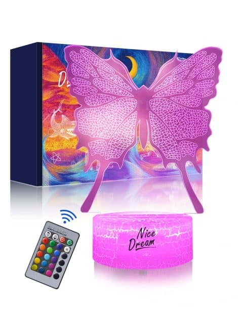 Veilleuse Papillon Dream douce pour enfant, lampe LED 3D changeant de couleurs avec télécommande, idéale pour chambre d’enfant. Cadeau de Noël parfait.