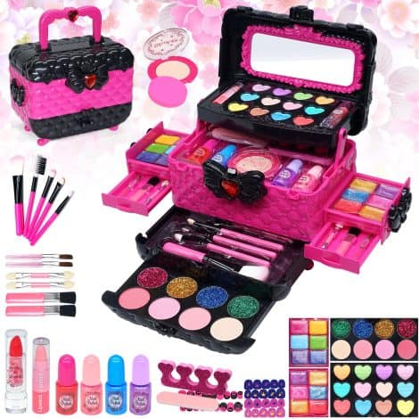 Le kit de maquillage pour enfants Mrabbitoo est un coffret lavable, non toxique et idéal comme cadeau de Noël ou d’anniversaire pour les petites princesses de 4 à 9 ans.