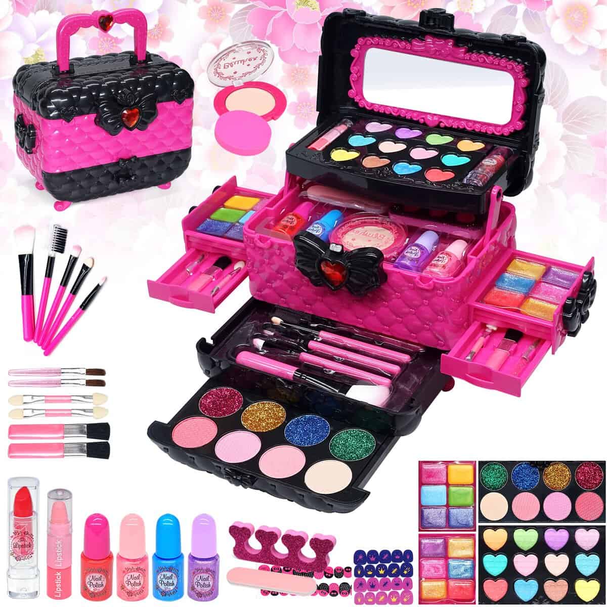 Mrabbitoo Maquillage Enfant Jouet Filles - Non Toxique Kit de Maquillage Enfant Fille,Lavable Coffret Maquillage Enfant Filles Cadeau de Noël Anniversaire Jouet pour Princesse Fille 4 5 6 7 8 9 + Ans