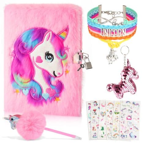 Cahier Secret Licorne Fille, Cadeau de Noël et d’anniversaire pour filles de 3 à 14 ans, avec stylo, porte-clés, autocollants et bracelet.