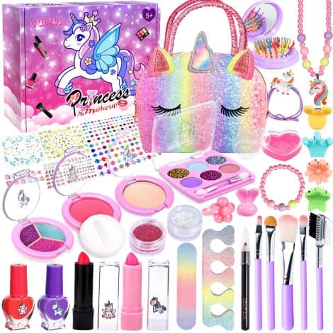 Kit de maquillage lavable et non toxique GUHAOOL, parfait cadeau de Noël pour les filles de 5 à 10 ans.