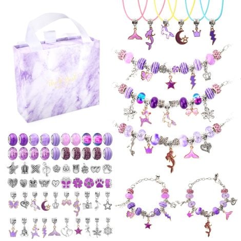 Kit de fabrication de bijoux pour filles de 5 à 12 ans, jeu créatif violet pour enfants.