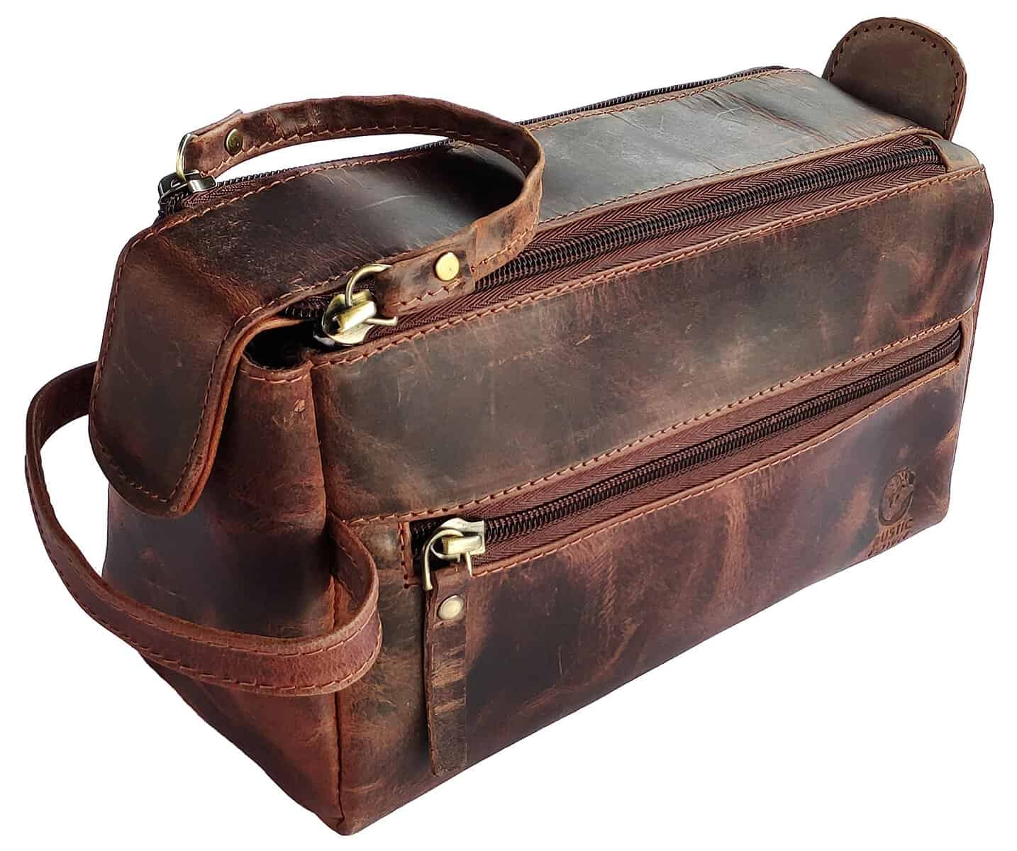 Rustic Town Trousse de Toilette Cuir - Grand Sac de Voyage Homme Poche de Toilette (Brun Noyer)