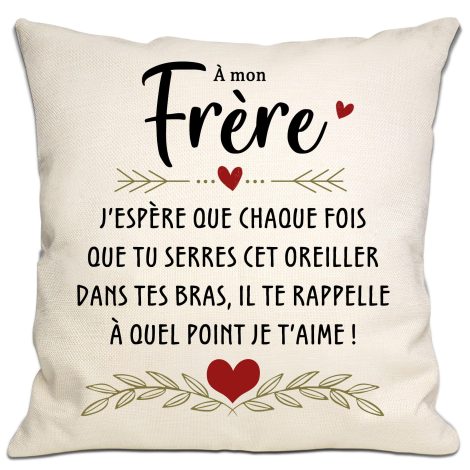 Housse de coussin “Amour fraternel” pour anniversaire, graduation ou Noël, rappelant l’affection entre frères.