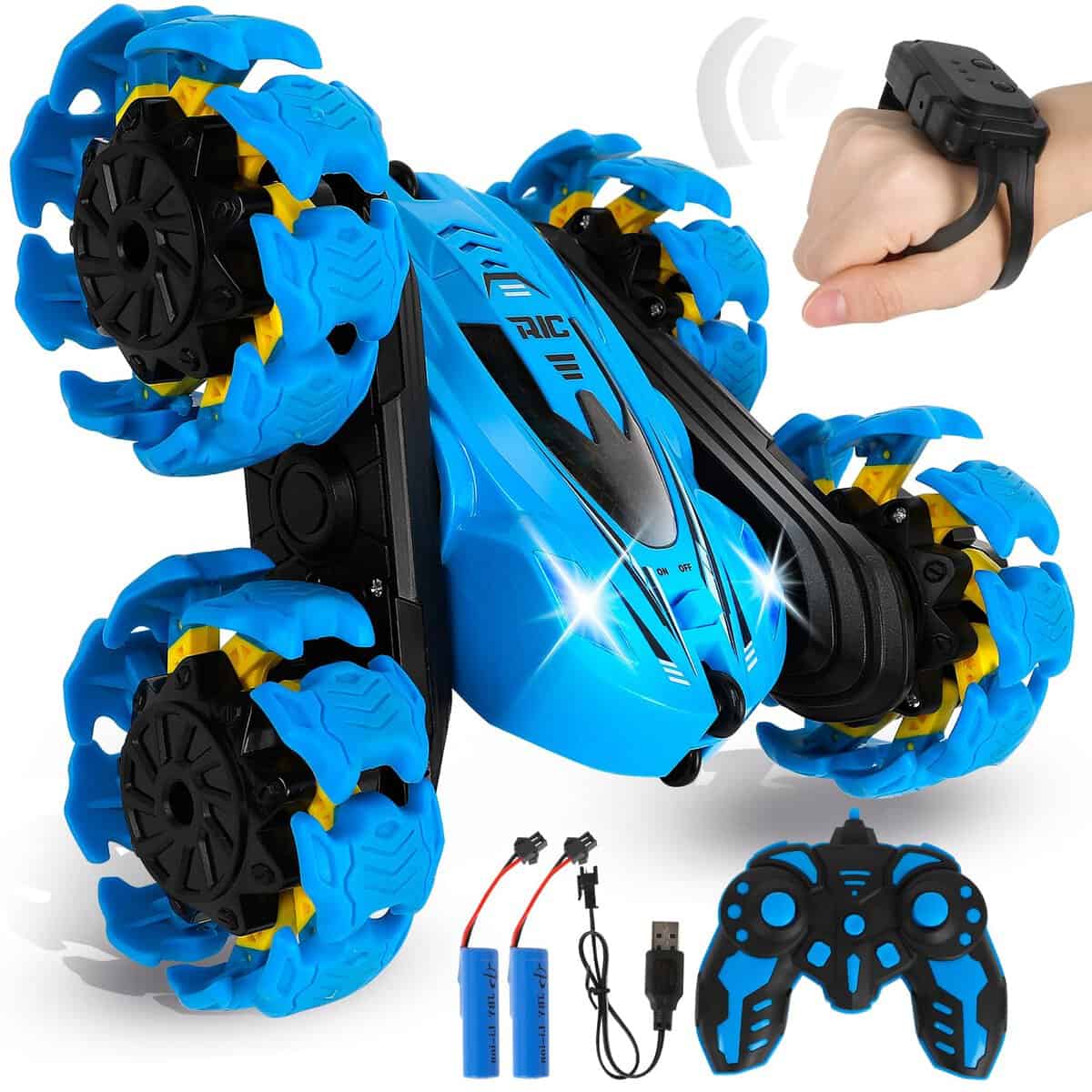 Hilifexll Voiture Télécommandée Enfant, 4WD Rotation à 360° RC Voiture de Cascade, 2.4GHz Détection de Geste Télécommande Voiture Tout Terrain, Jouet pour Enfant 3 4 5 6 7 8 Ans Garçon Fille Cadeau